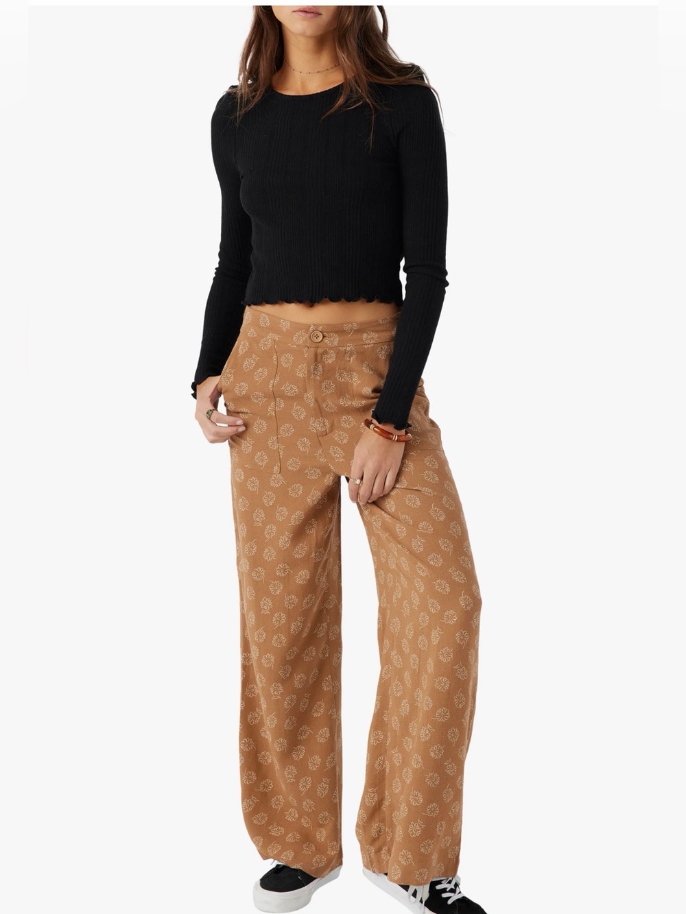 O’Neill Rusty Brown Floral Wide Leg Pants Size 25 NWOT